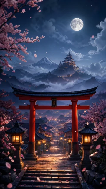 和之国樱月古城手机壁纸