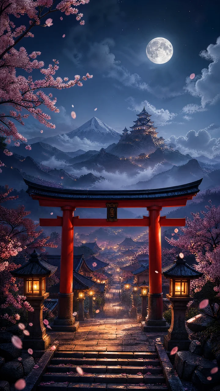 和之国樱月古城手机壁纸