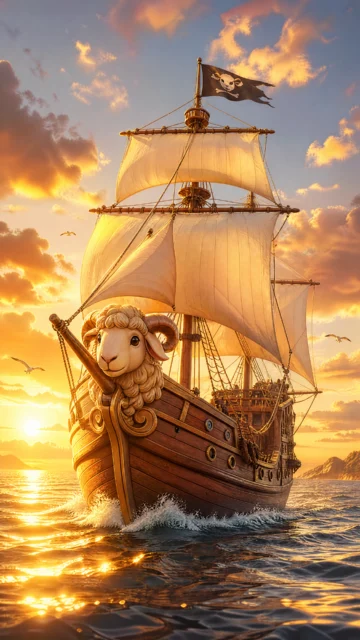 梅利号夕阳航海手机壁纸