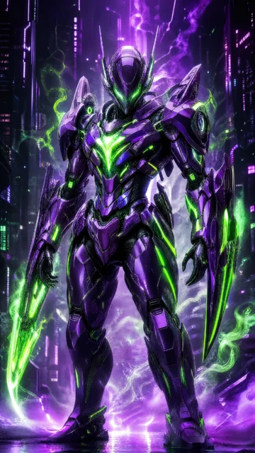 紫绿机甲霓虹战士手机壁纸