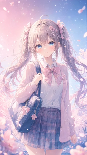 甜美双马尾少女手机壁纸
