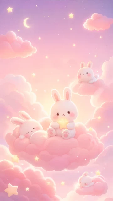 粉色云朵小兔可爱风手机壁纸