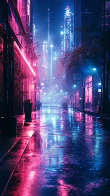 雨夜霓虹灯城市手机壁纸