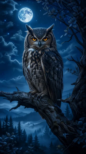 月夜猫头鹰手机壁纸