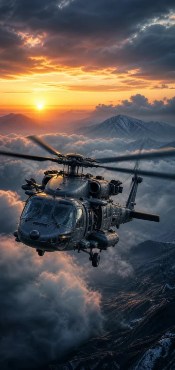 黄昏云端军用直升机手机壁纸