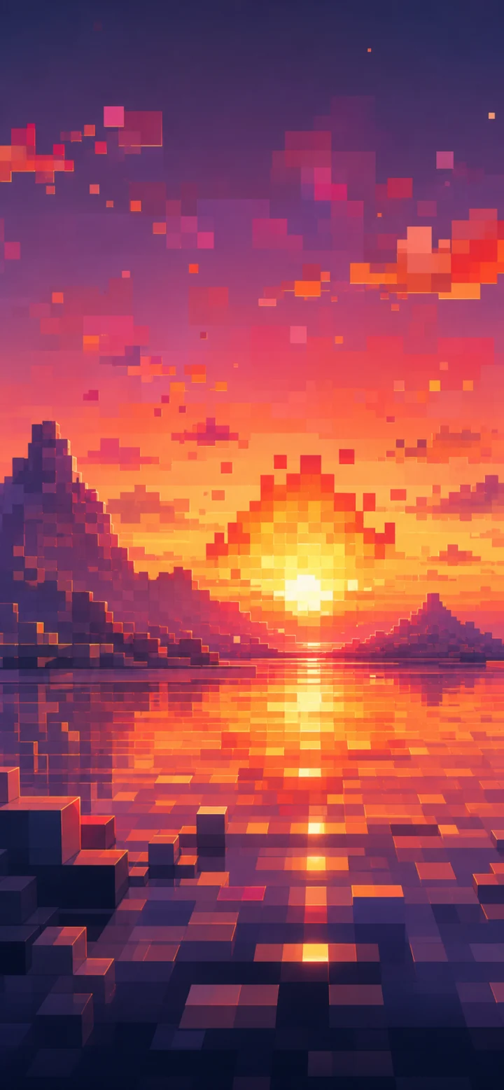 方块夕阳手机壁纸
