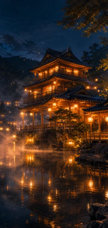 油屋灯火夜景手机壁纸
