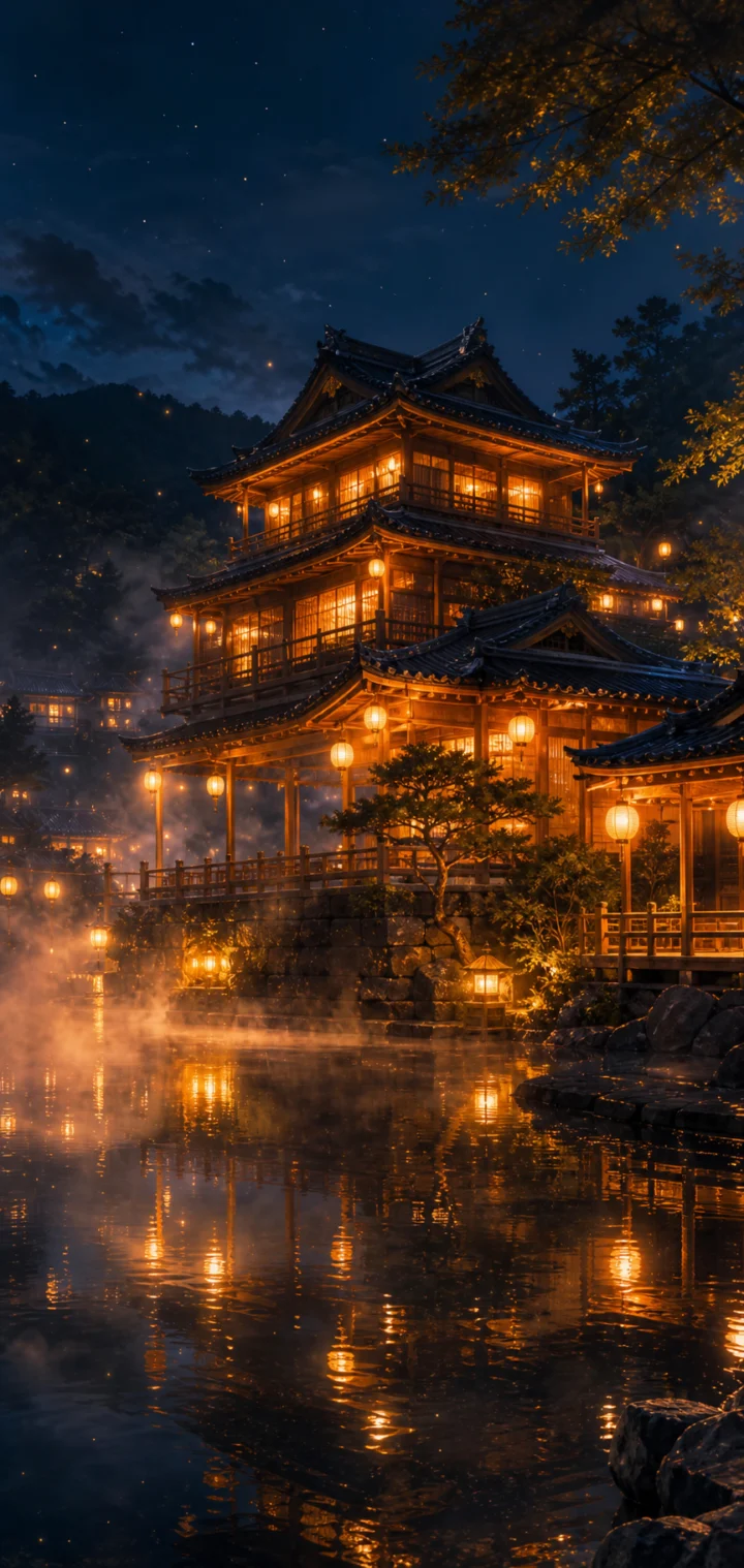 油屋灯火夜景手机壁纸