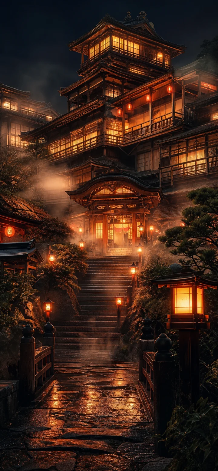 油屋灯火古风夜景手机壁纸