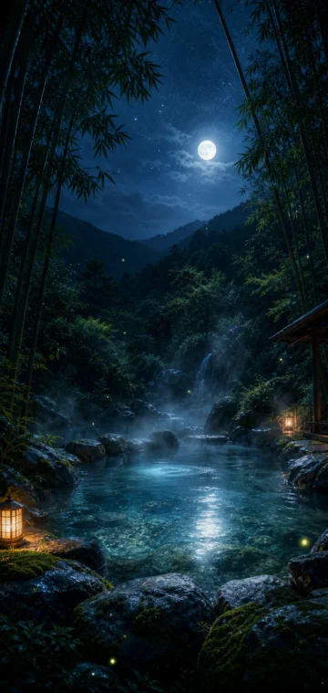 神秘温泉月夜壁纸