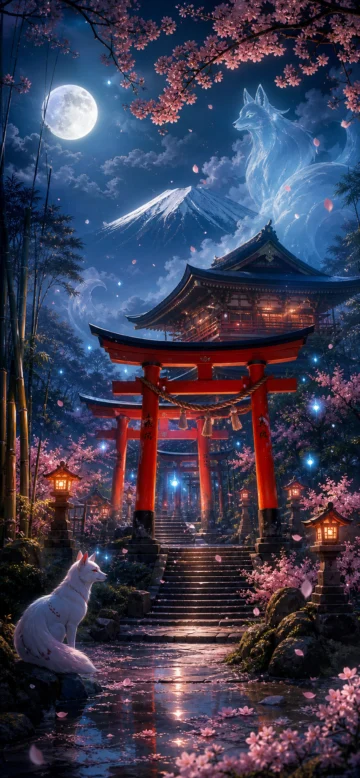 月下神社日式幻想手机壁纸