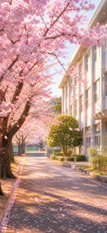 日系校园樱花手机壁纸