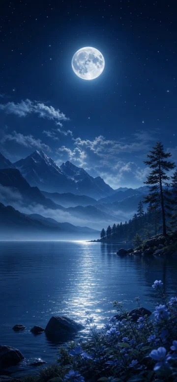 静谧月夜湖光手机壁纸