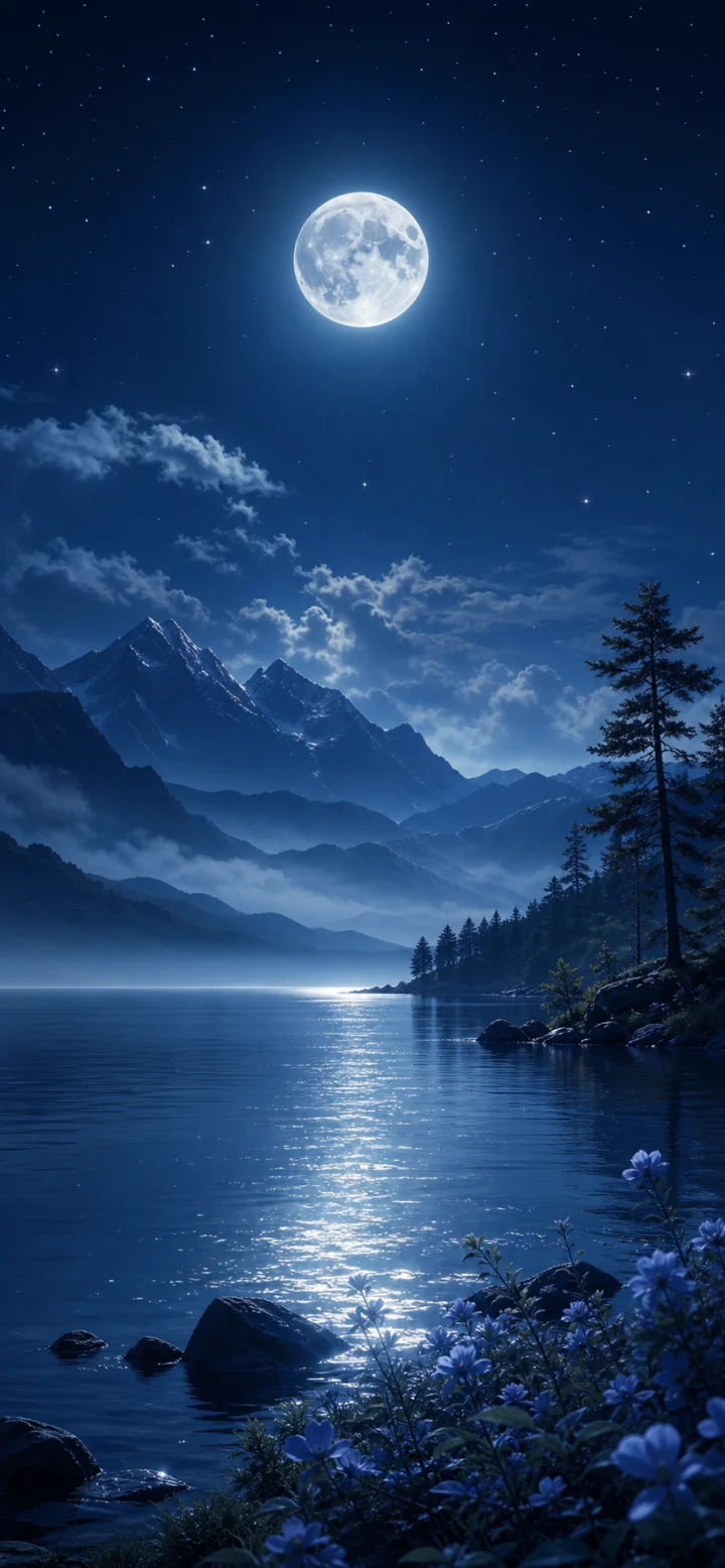 静谧月夜湖光手机壁纸