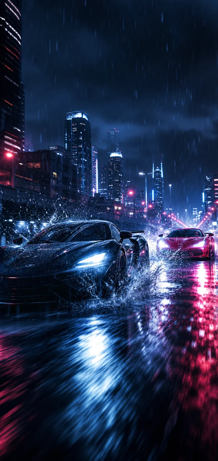 雨夜竞速霓虹跑车手机壁纸