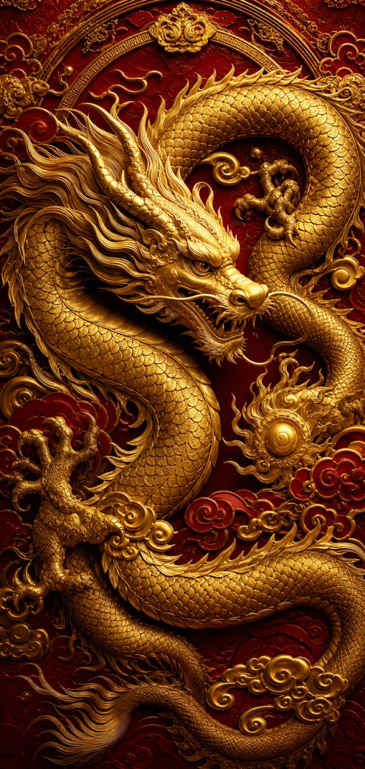 鎏金东方龙纹手机壁纸