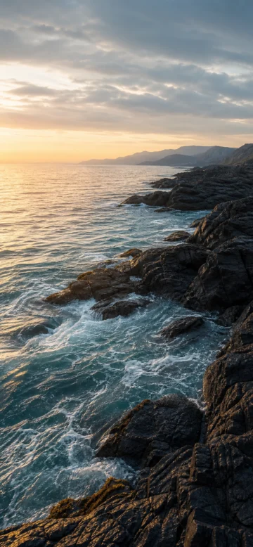 礁石海岸晨光手机壁纸