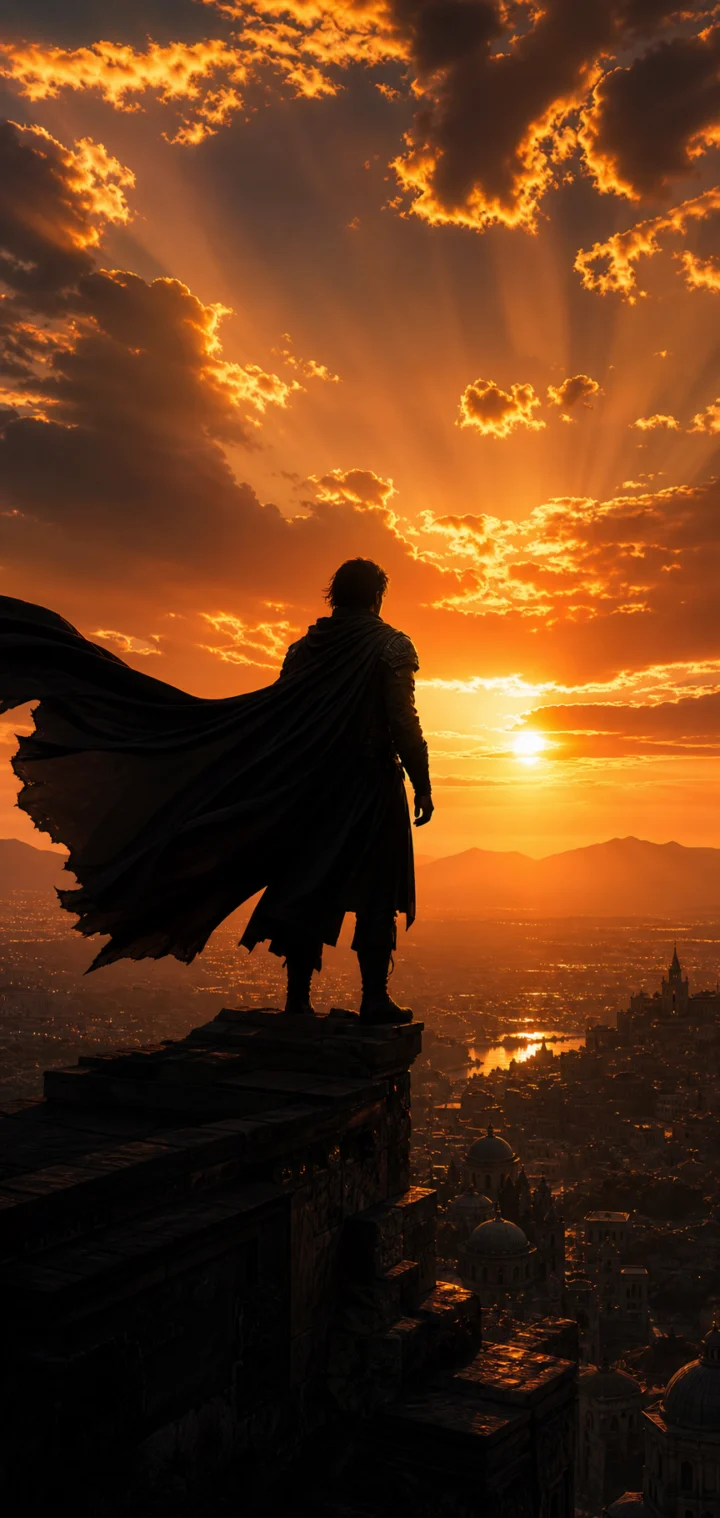 英雄剪影夕阳手机壁纸
