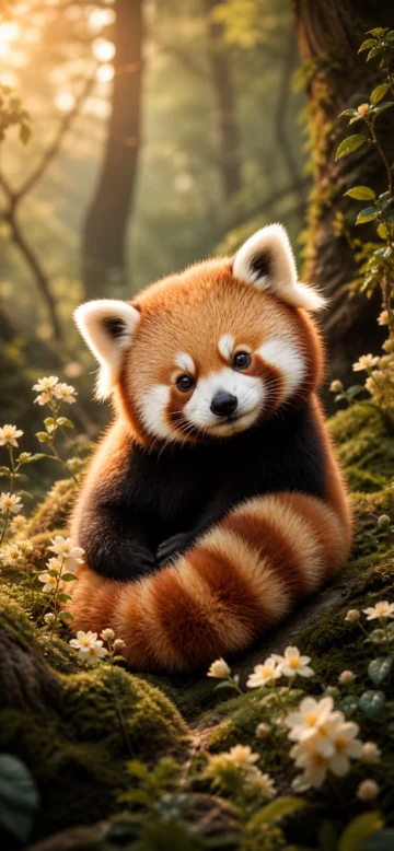 可爱小熊猫梦幻森林手机壁纸