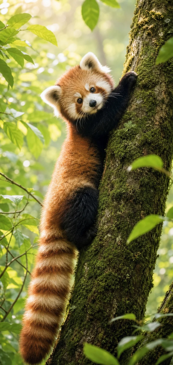 小熊猫爬树手机壁纸