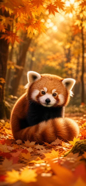 小熊猫秋天手机壁纸