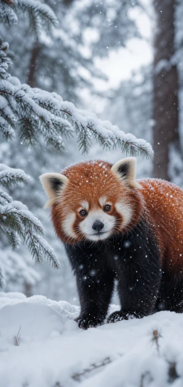 小熊猫雪景手机壁纸