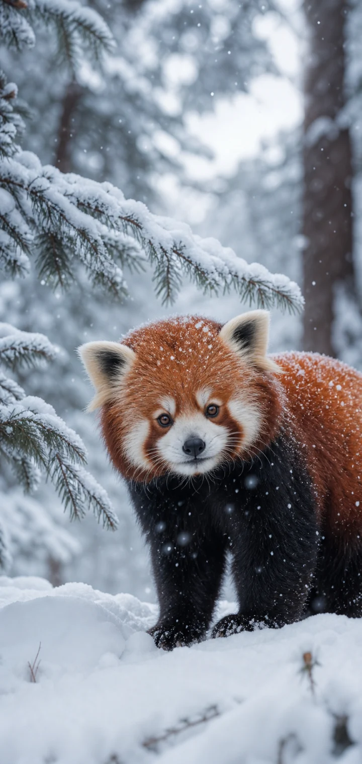 小熊猫雪景手机壁纸