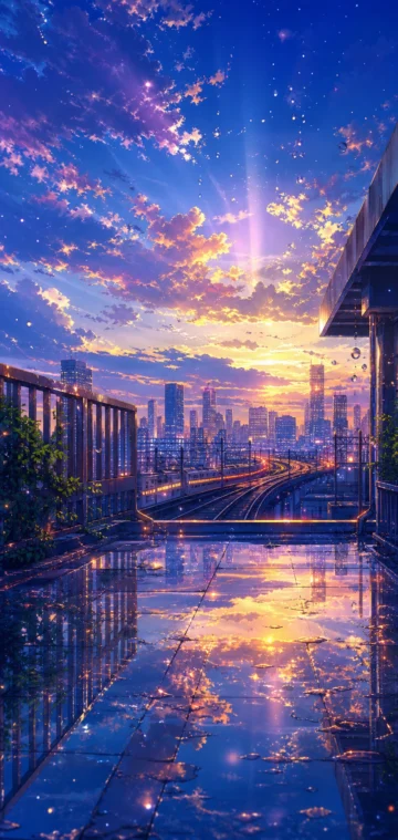 雨后黄昏的日系动画城市壁纸