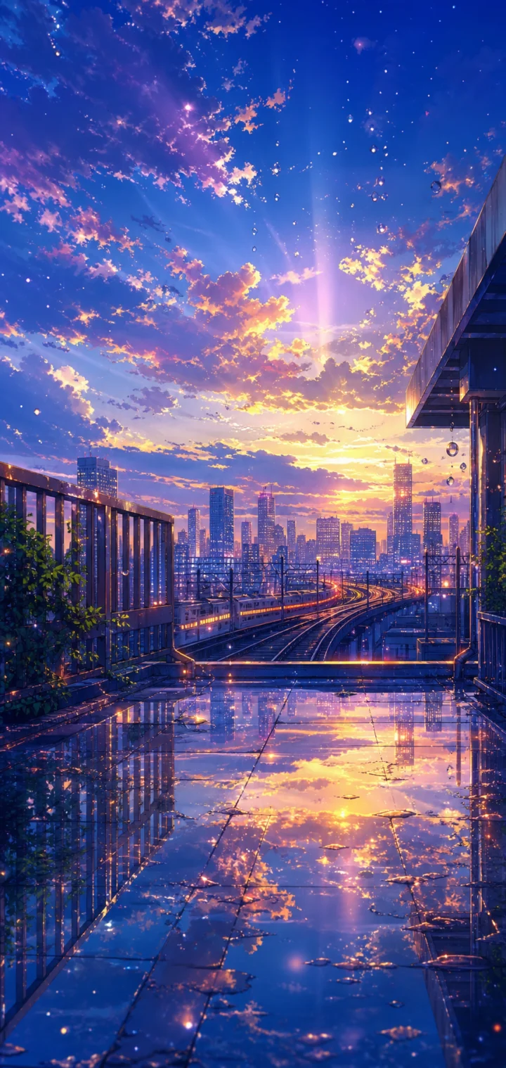 雨后黄昏的日系动画城市壁纸
