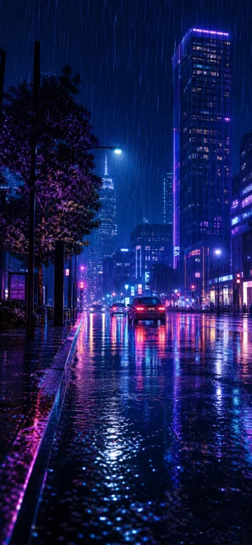 城市雨景霓虹手机壁纸