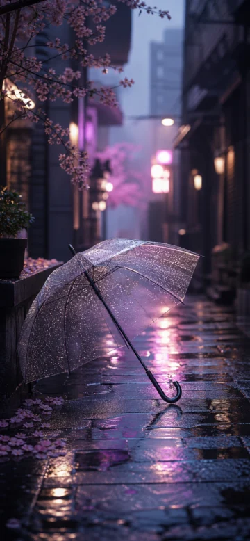唯美雨伞雨夜手机壁纸