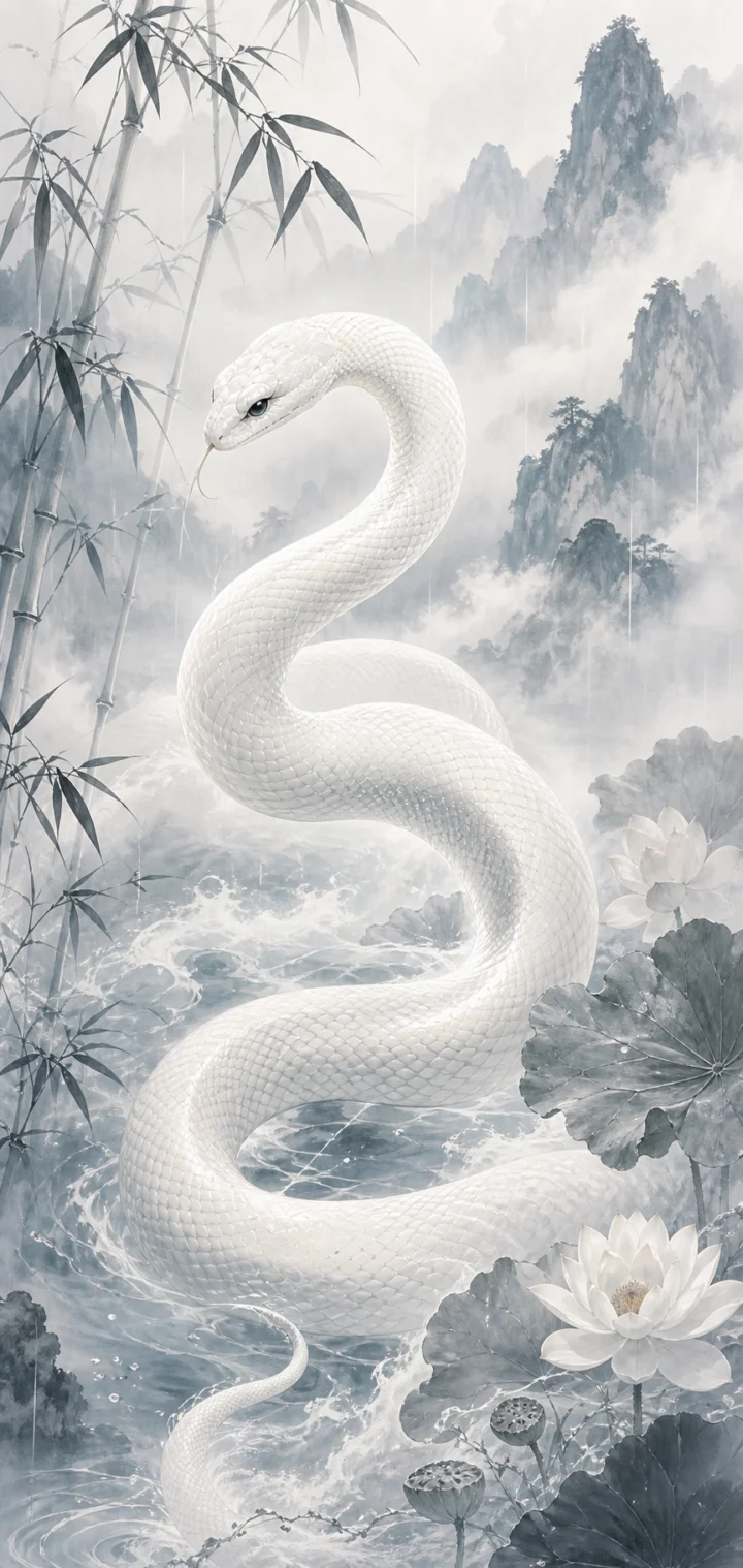 白蛇水墨意境手机壁纸