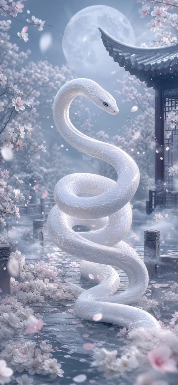 白蛇花雨梦幻手机壁纸