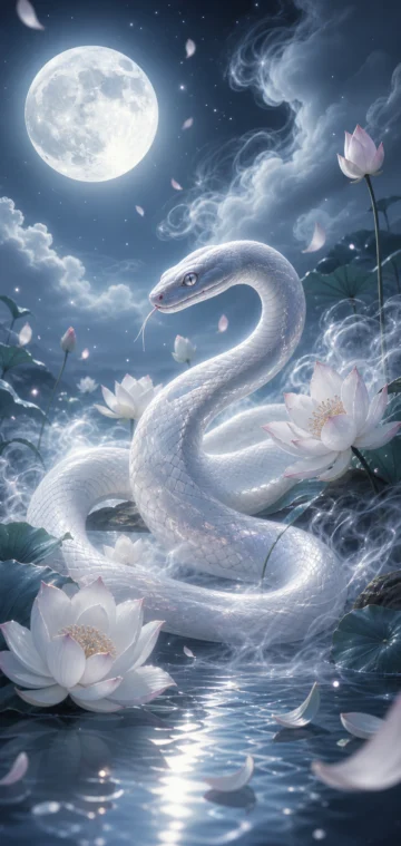 白蛇梦境月夜壁纸