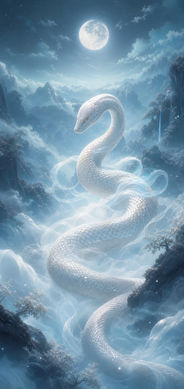 白蛇云雾仙境手机壁纸