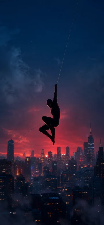 蜘蛛侠剪影城市夜空手机壁纸