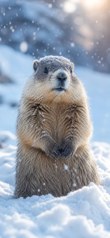 雪地里的可爱土拨鼠手机壁纸