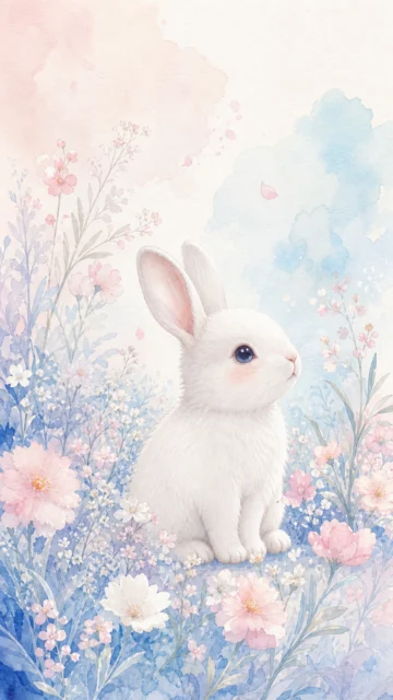 水彩兔梦幻手机壁纸