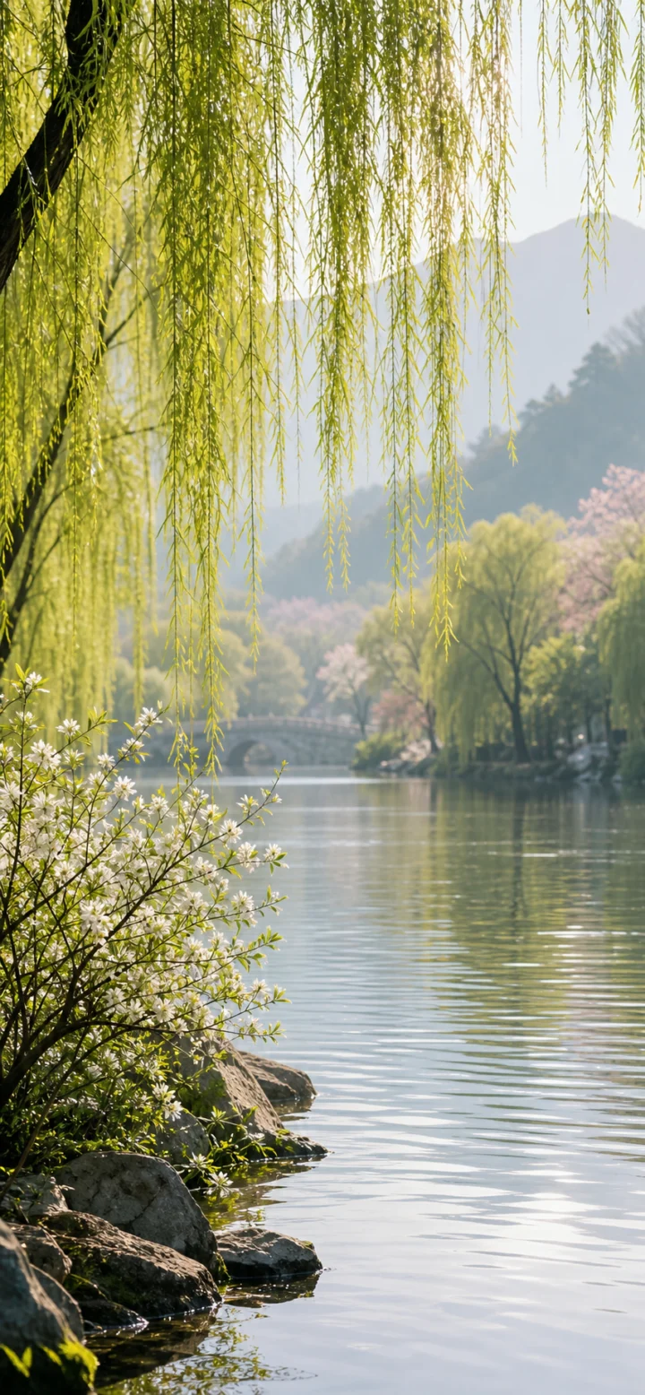 春日柳岸手机壁纸