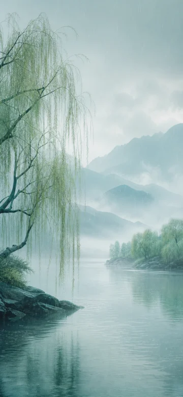 烟雨柳色手机壁纸