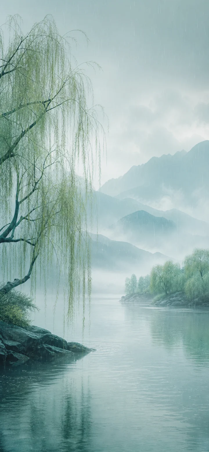 烟雨柳色手机壁纸