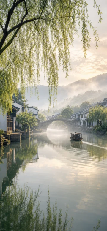 江南柳影手机壁纸