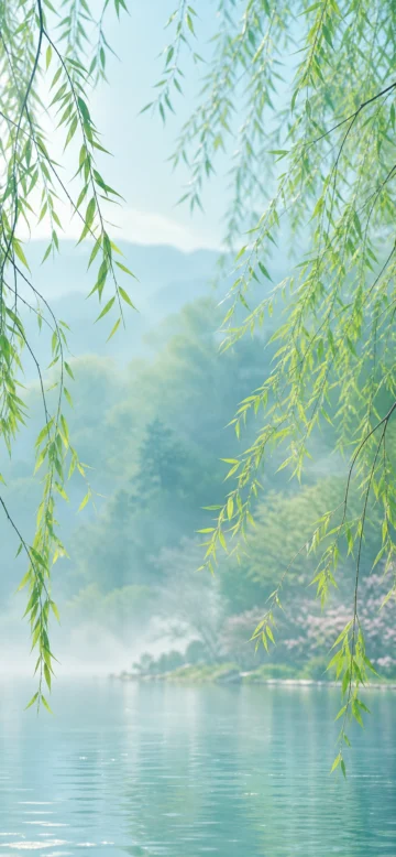 青绿柳梢春意手机壁纸