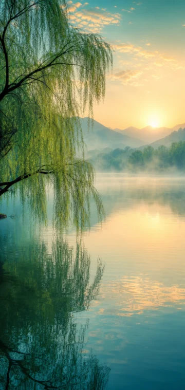 静谧柳湖手机壁纸