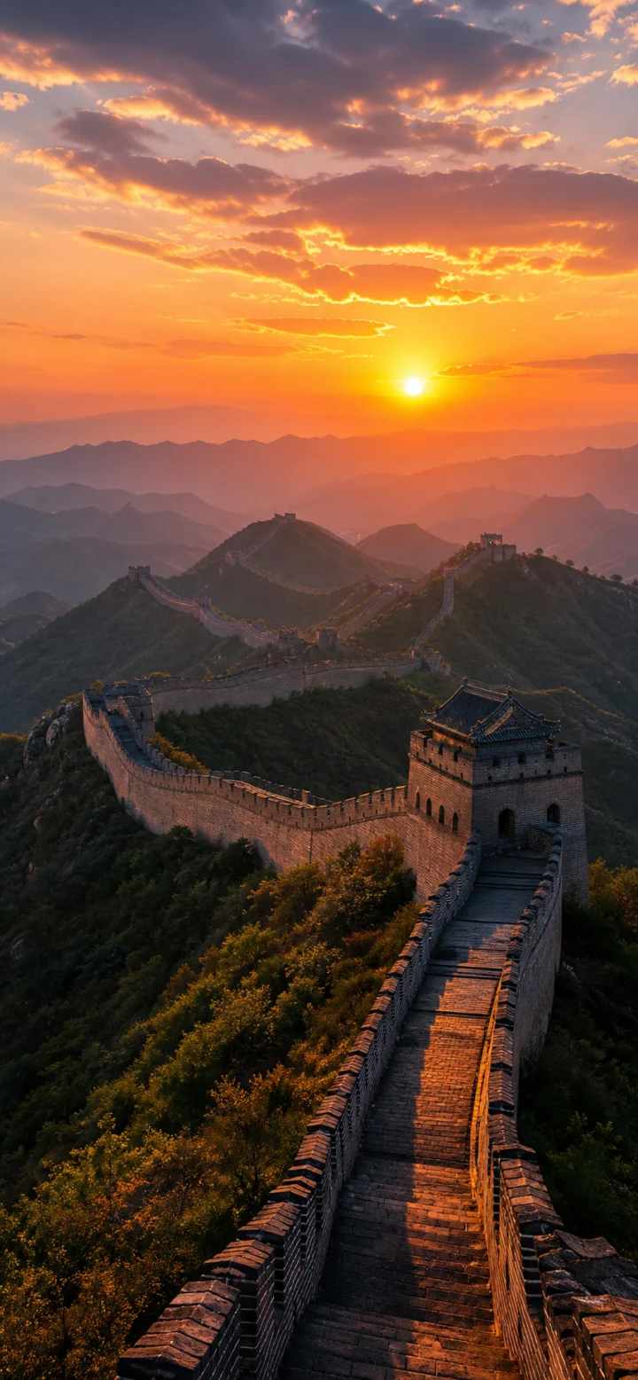 长城夕阳手机壁纸