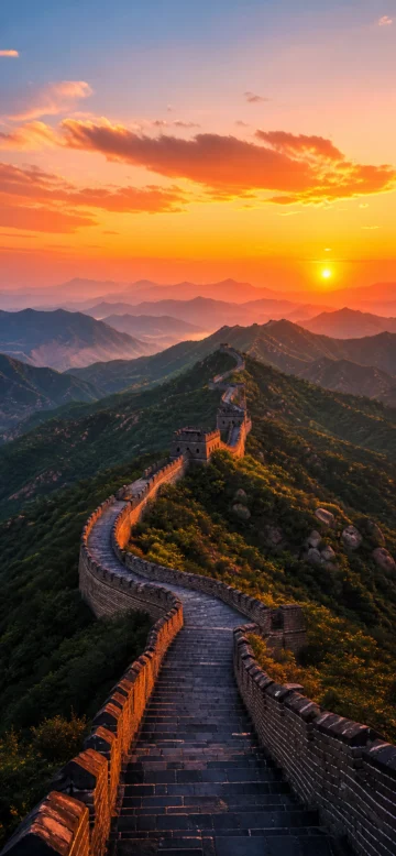 长城夕阳手机壁纸