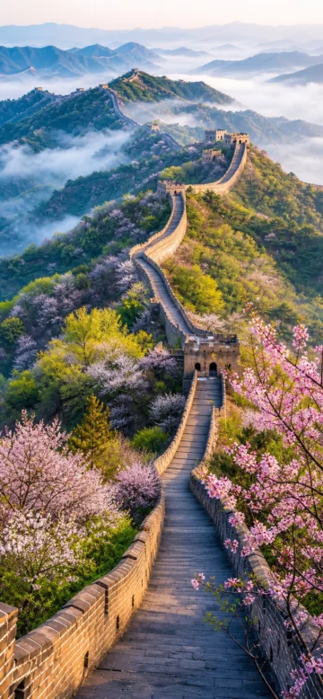 长城春景手机壁纸