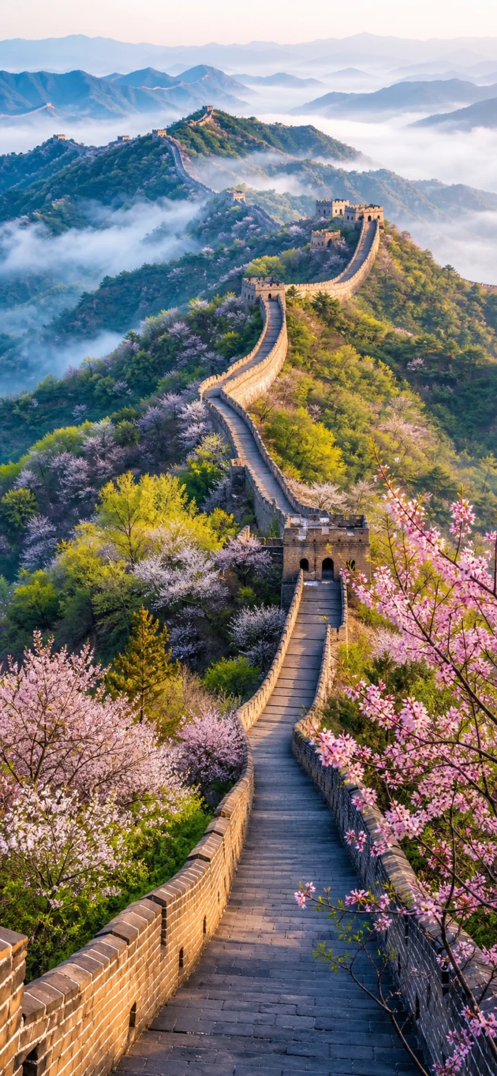 长城春景手机壁纸