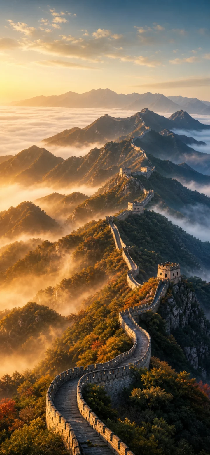 长城山脉晨曦手机壁纸