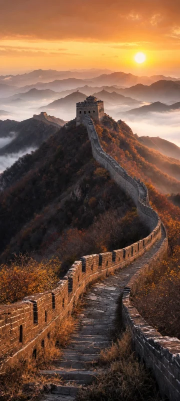 长城古道晨曦手机壁纸